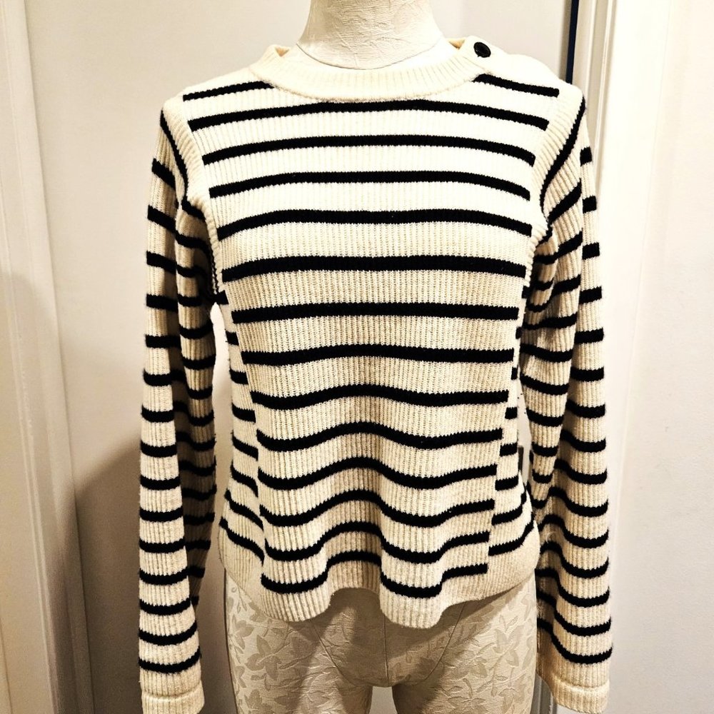 Vince Ecru & Black Striped Cashmere Blend Sweater, XS